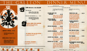 Galleon Restaurant, on the Pacific Marina, Alameda, California, menu     